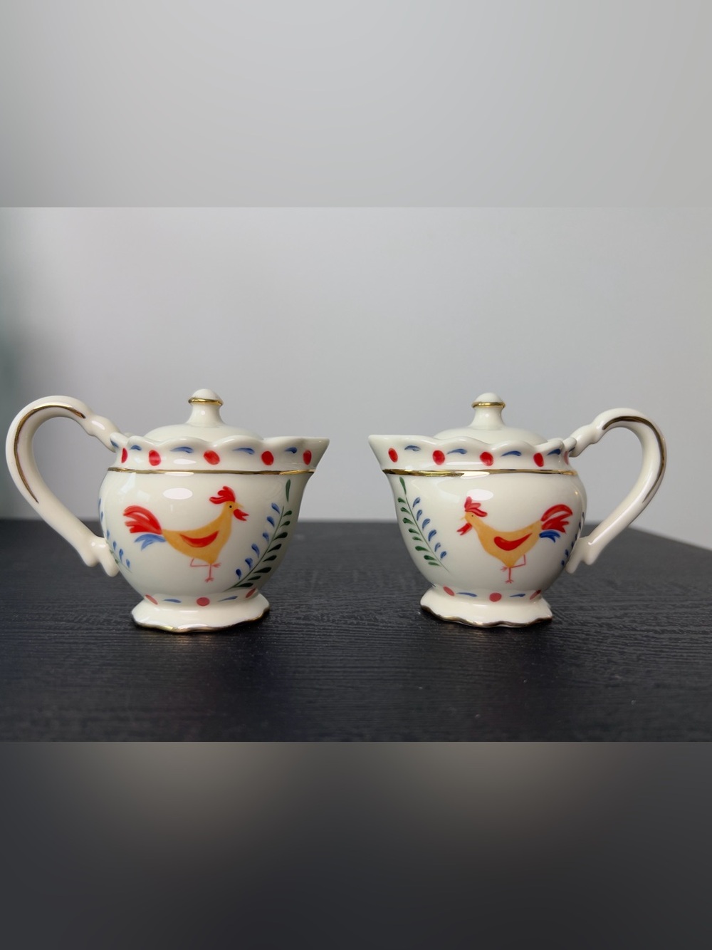 Lenox Creamer Rooster Set with Red and Blue Accents 2004 Collection